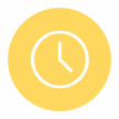 A yellow circle with a white outline of a clock face, showing the time as 10:10.